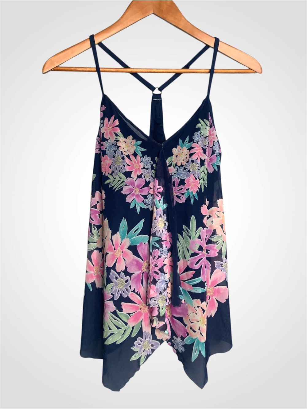 Beach House Navy & Pink Floral Spaghetti-Strap Tankini Top 10